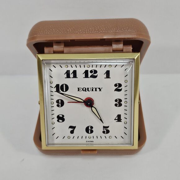 Mid-Century Compact Folding Alarm Timepiece by Equity, Wind-Up, Travel Case - Picture 1 of 6
